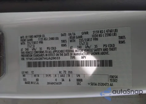 2017 Ford Escape Se из США, поврежденный, VIN 1FMCU0G97HUA29033